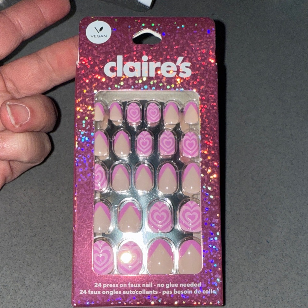 Claire's Pink and Beige Heart Press-On Nails for Kids